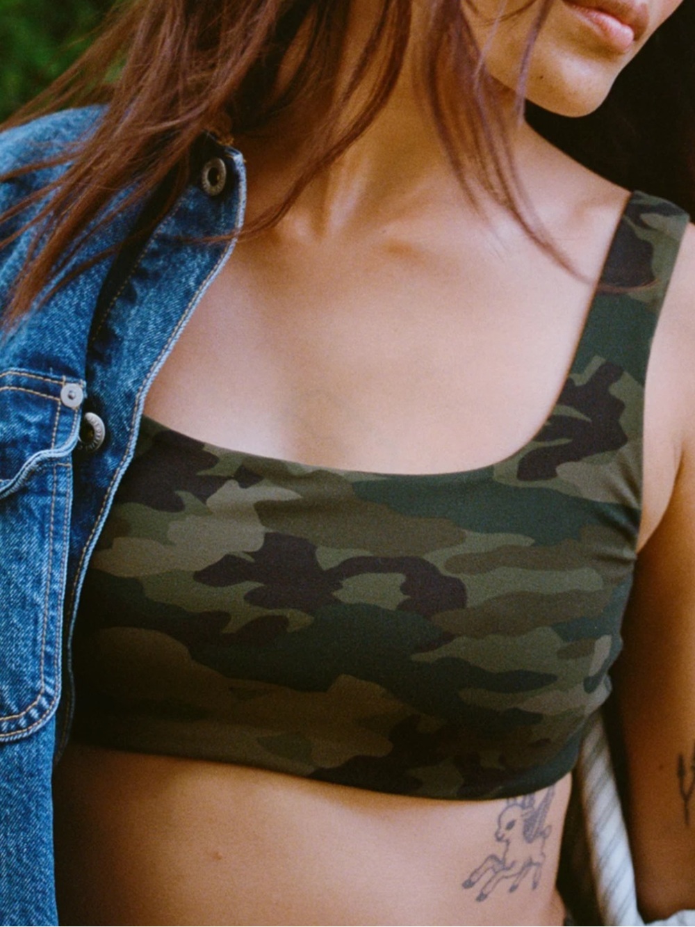 . Aerie Real Me Xtra OFFLINE Green Camo Classic Sports Bra